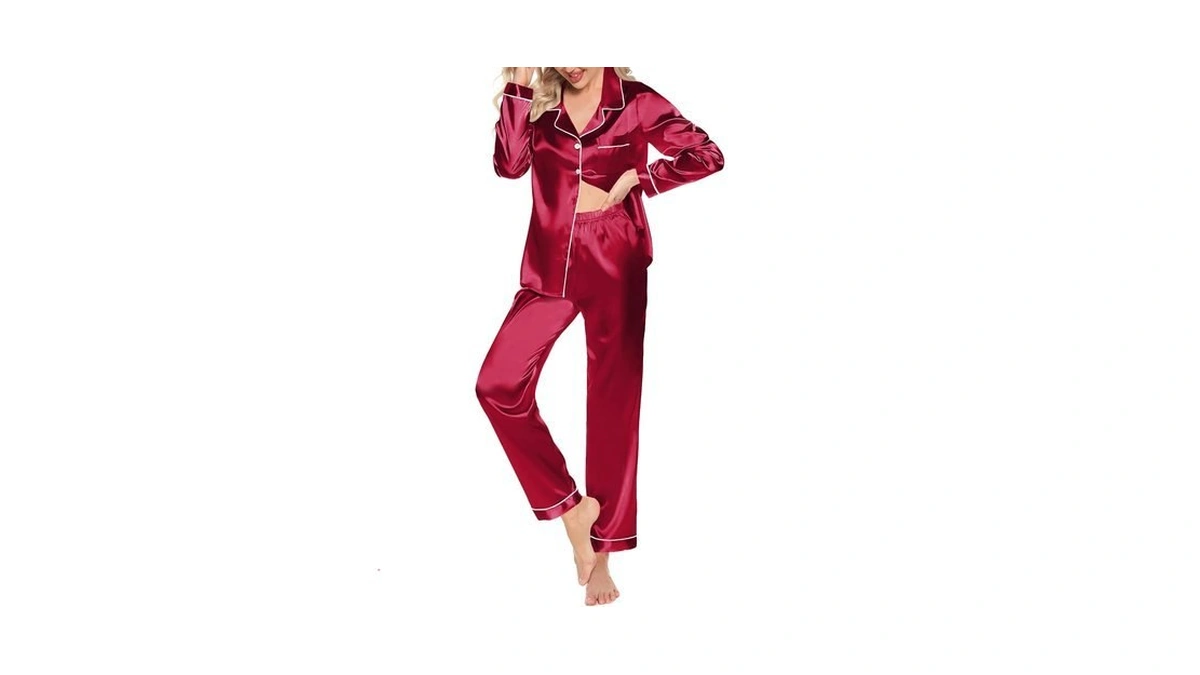 Samring Button Up Pajamas For Women Satin 2 Piece Pjs