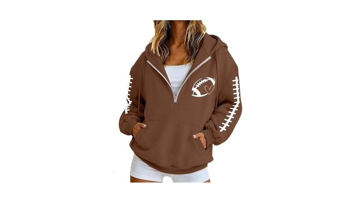 Sdggsgv Womens Quarter Zip Football Game Day Oversized Fleece Hoodie