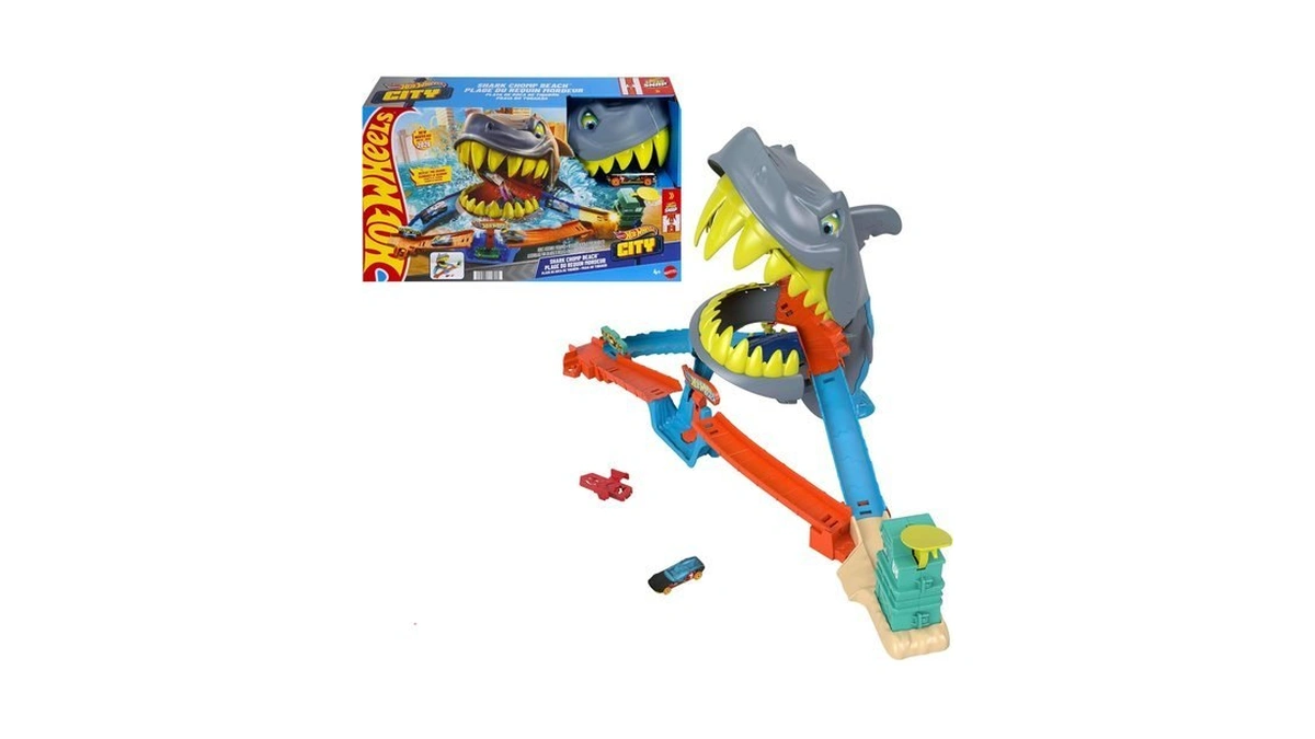 ​hot Wheels City Shark Chomp Beach Playset & 1:64 Scale