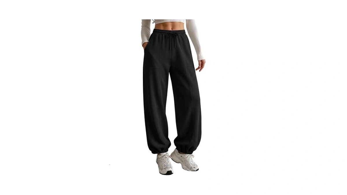 Yoins Women's Barrel Sweatpants Loose Fit High Waisted Drawstring Black