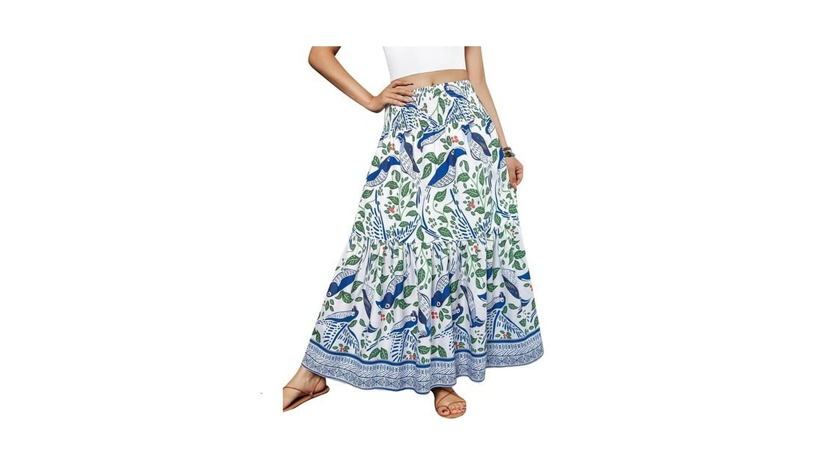 Yhyjmy Women Boho Skirt Elastic High Waist Pl...