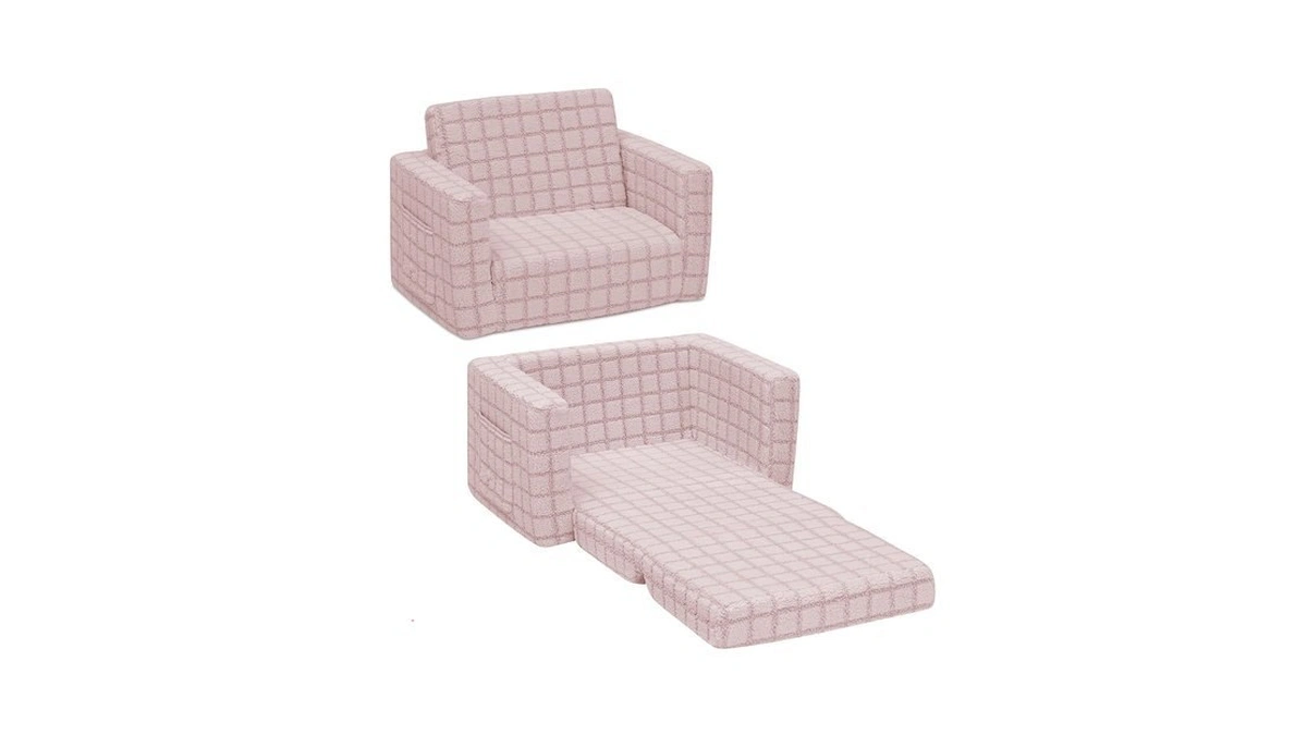 Delta Children Checkered Cozee Flip-out Kids Chair, Snuggly Sherpa-like Foam