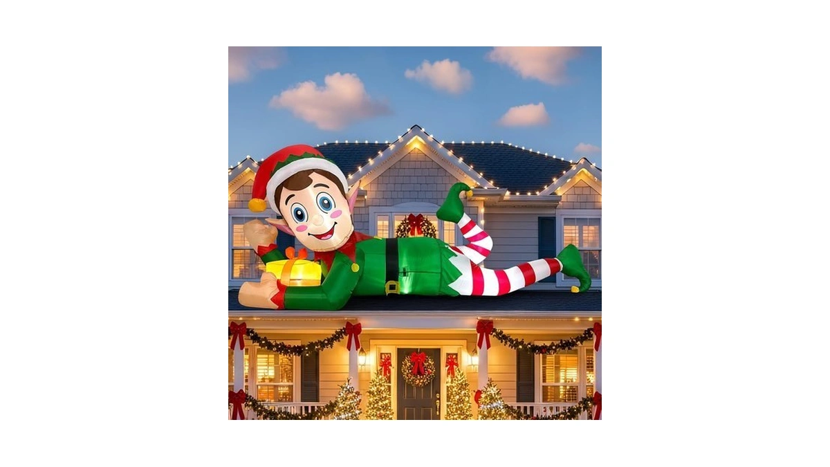 Aerwo 10ft Christmas Inflatable Outdoor Decoration, Giant Lying Elf Inflatable