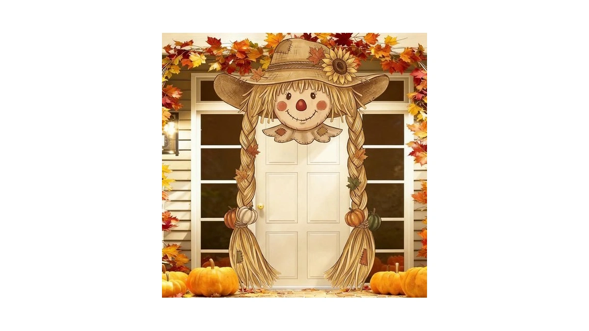 Fall Banner For Outside - Scarecrow Decor House Door Covers