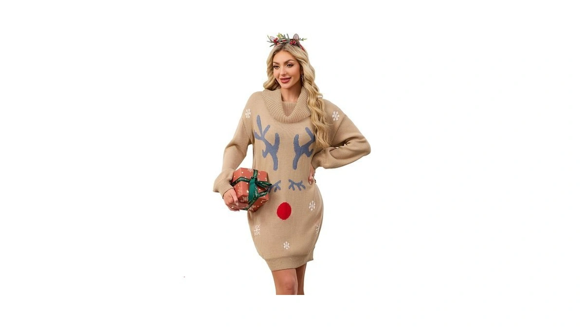 Sunnymelody Womens Christmas Funny Ugly Sweater Dress Winter 2025 Vacation