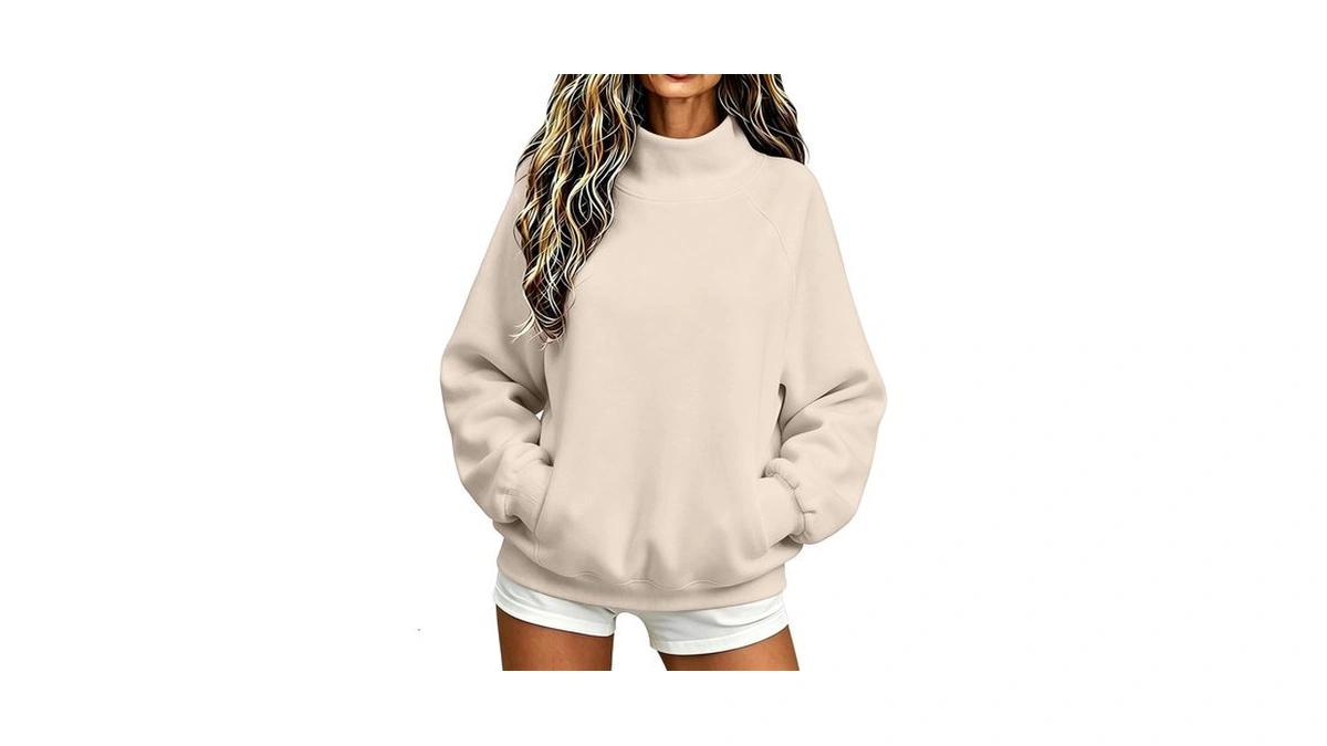 Fpmluxll Womens Mock Neck Sweatshirt Casual Pullover Sweater With Pockets