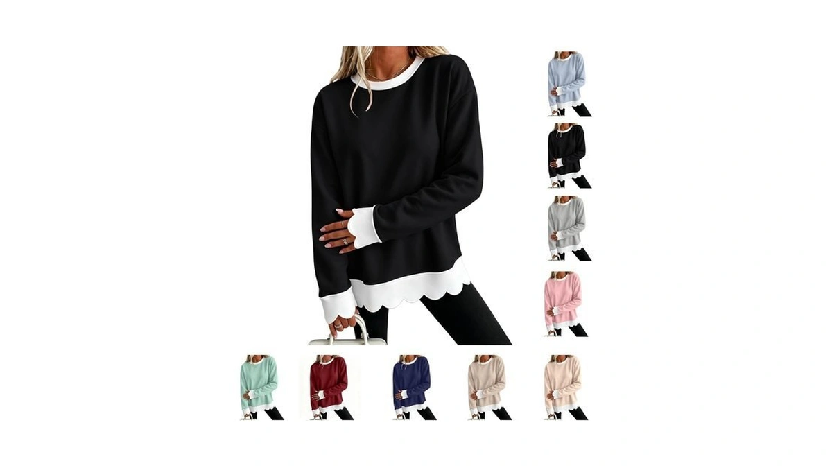 Oversized Sweatshirt For Women Cotton Scalloped Hem Cozy Sweat Shirts