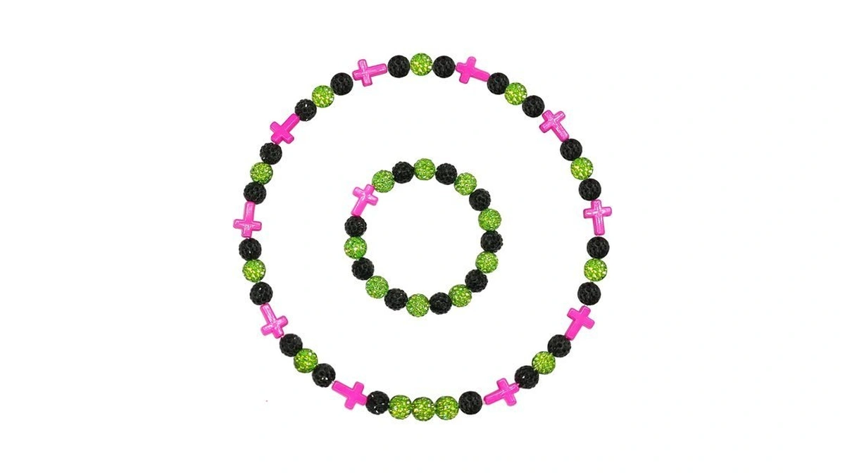 Nusttal Baseball Cross Necklace Bracelet Set 18 Inch, Rhinestone Beaded