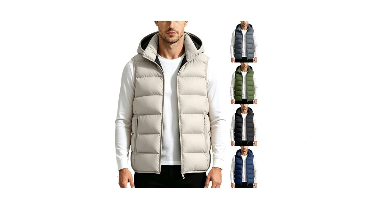 Men's Hooded Puffer Vest Casual Lightweight Full Zip Up Sleeveless