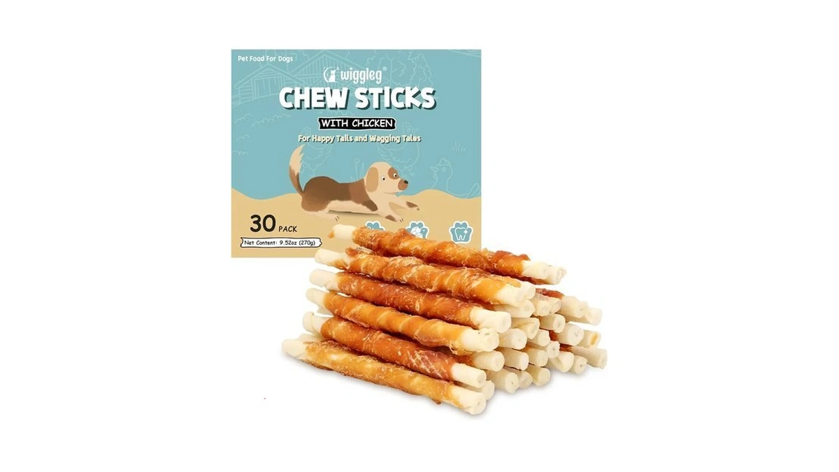 Wiggleg Dog Treats 5 Inch Chicken Wrapped Rawhide Sticks 30