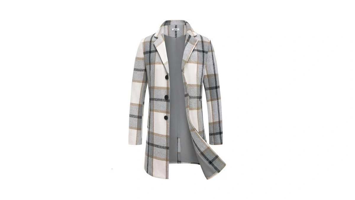 Coofandy Mens Wool Trench Coat Slim Fit Top Coat Woolen