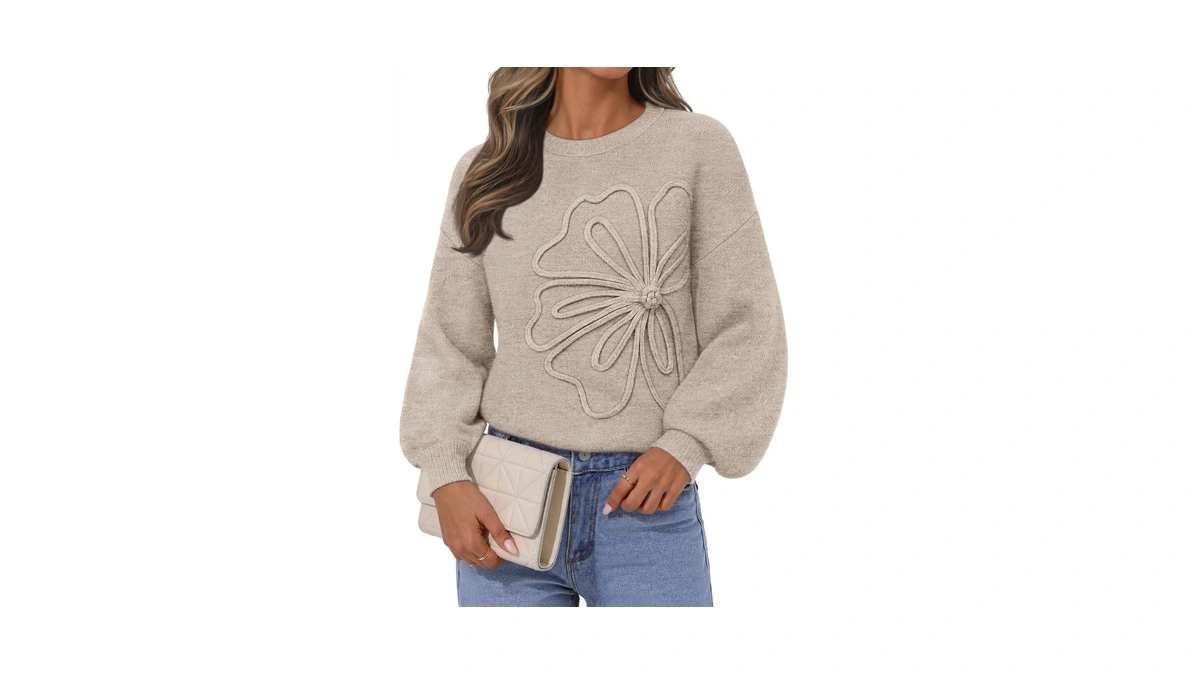 Merokeety Womens Fall Floral Cute Sweaters Winter Trendy Top, Cashmere,