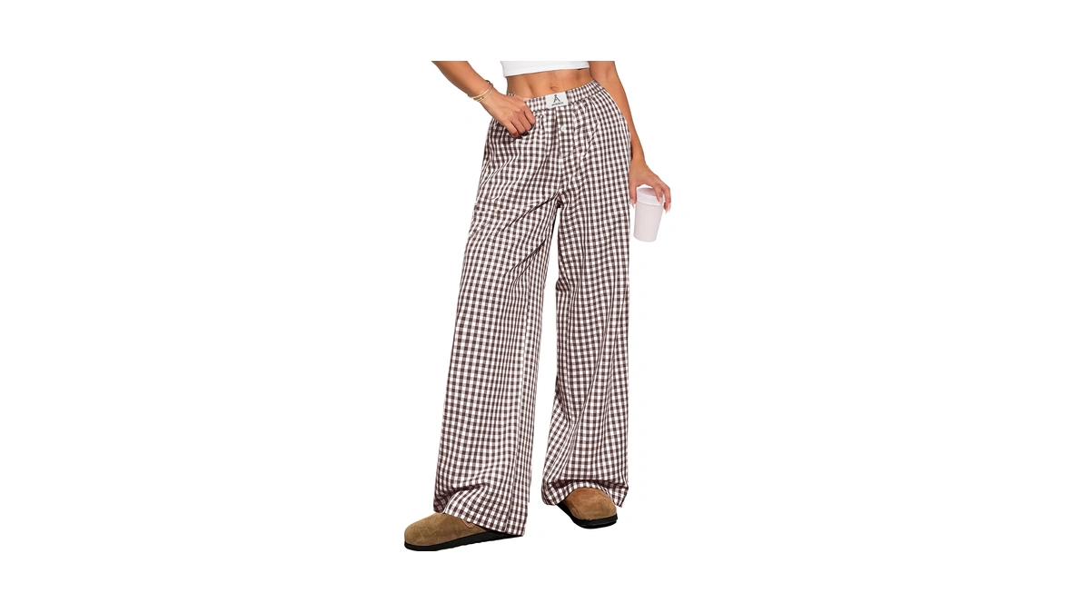 Anrabess Womens Gingham Striped Boer Pants Br...