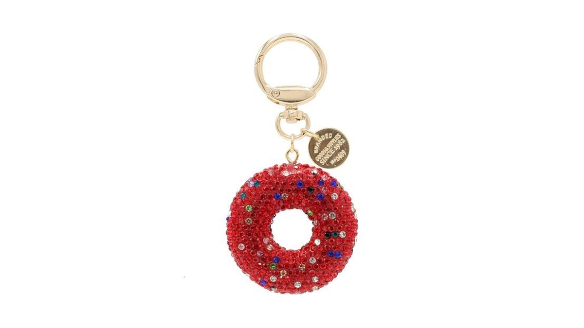 Mc Fashion Bling Clay Rhinestone Donut Keychain Bag Charm, Red