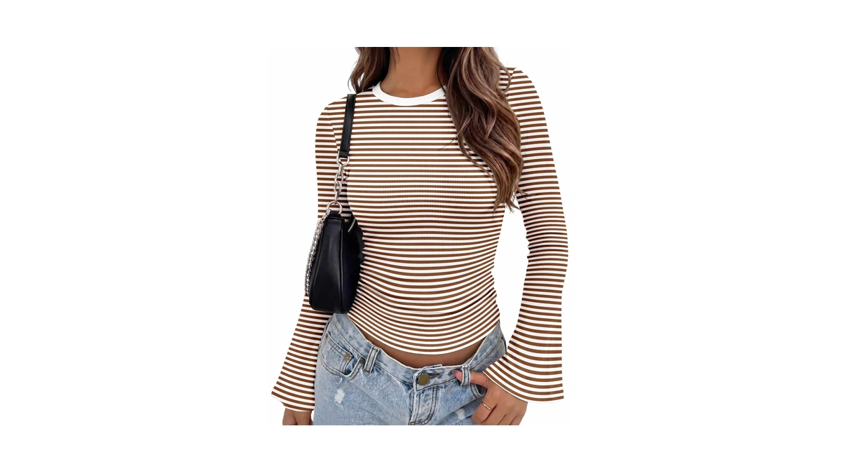 Zeagoo Womens Tops Striped Long Sleeve Tshirts Crewneck Cute Clothing