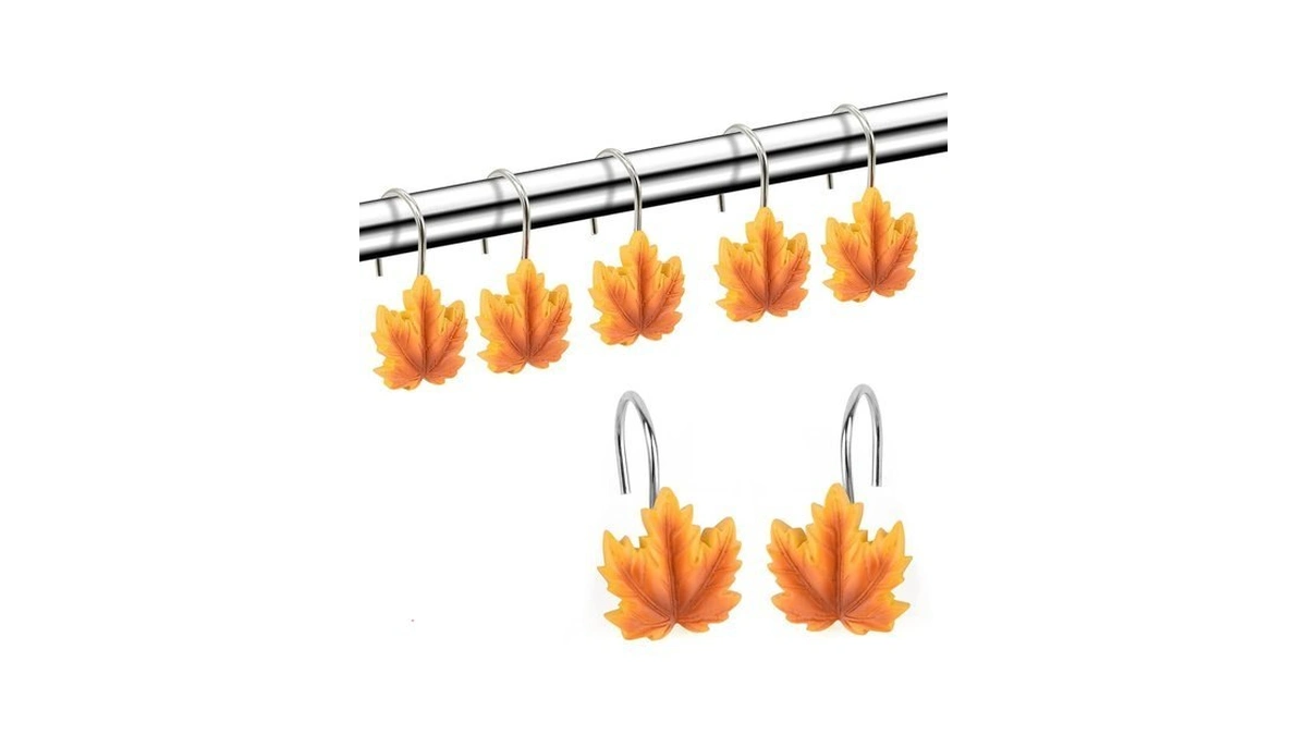 Maple Leaf Shower Curtain Hooks,12 Anti Rust Decorative Shower Curtain
