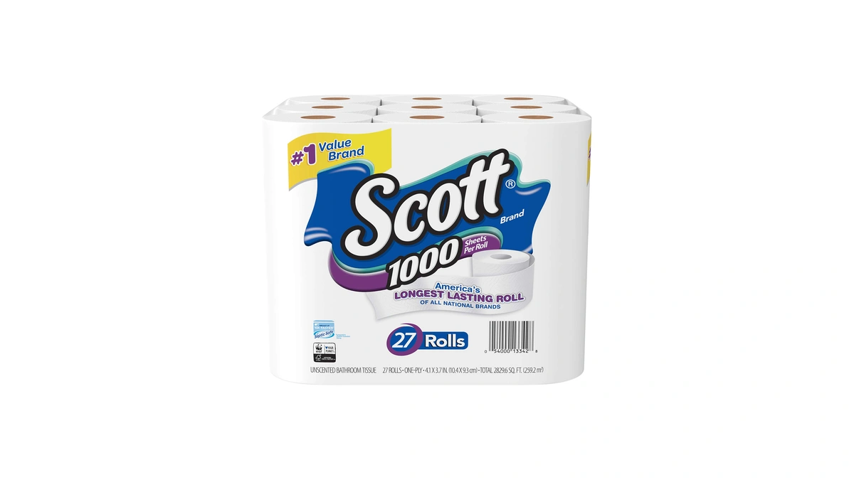 Scott 1000 Sheets Per Roll Toilet Paper, 27 Rolls, Bath