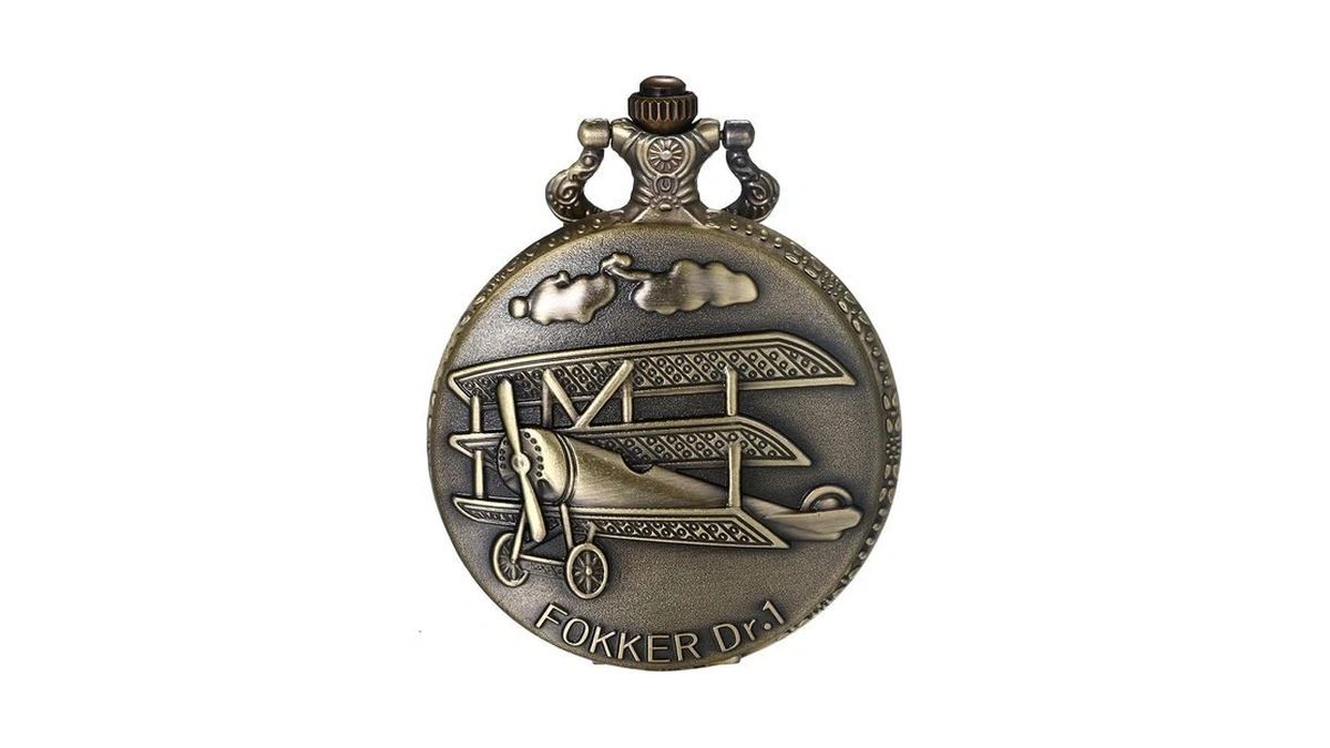 Jewelrywe Men Airplane Pocket Watch - Vintage Fokker Dr.1 Pendant