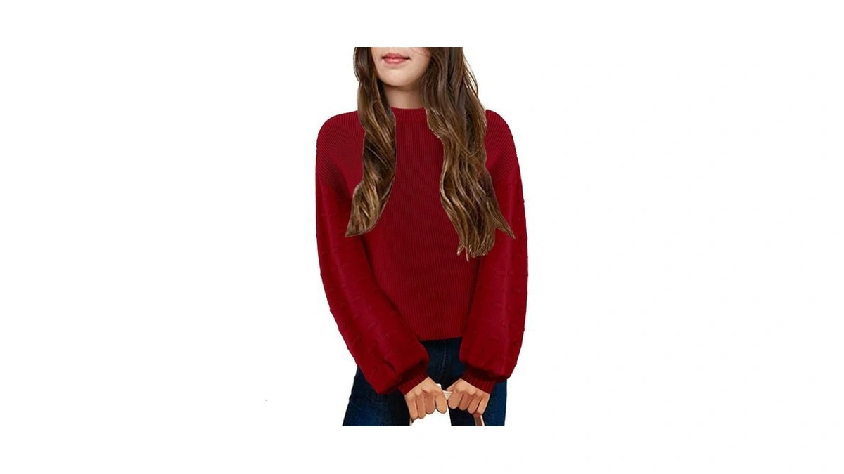 Arshiner Girls Crewneck Sweaters Chunky Lantern Sleeve Knit Jumper Tops