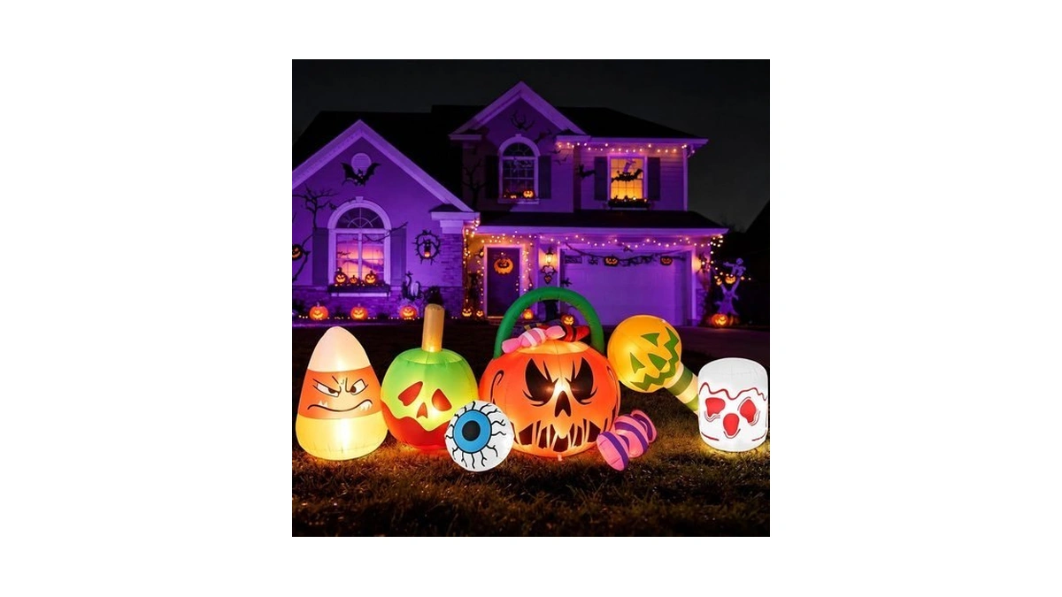 Partyotu 10ft Halloween Inflatables Pumpkin Ghost Combo Decorations