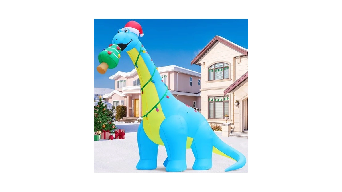 Comin 10ft Christmas Inflatables Dinosaur With Christmas Tree Yard Decor