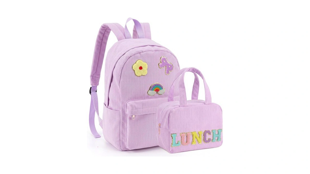 2pcs, Corduroy Preppy Backpack Set For Girls, With Insulated Lunch