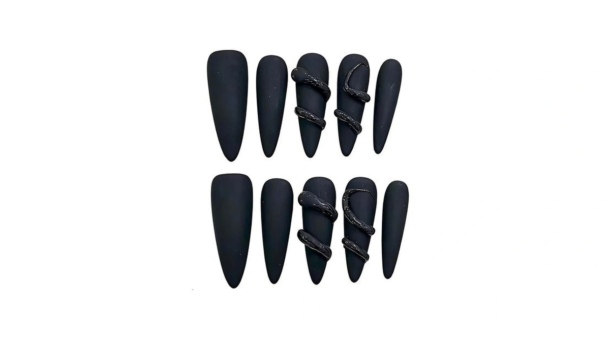 Handmade Press On Nails Stiletto 3d Snake Design In Pure