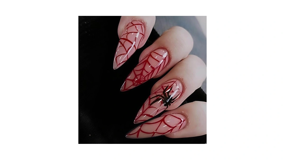 Halloween Press On Nails Long Stiletto Nude Fake Nails With