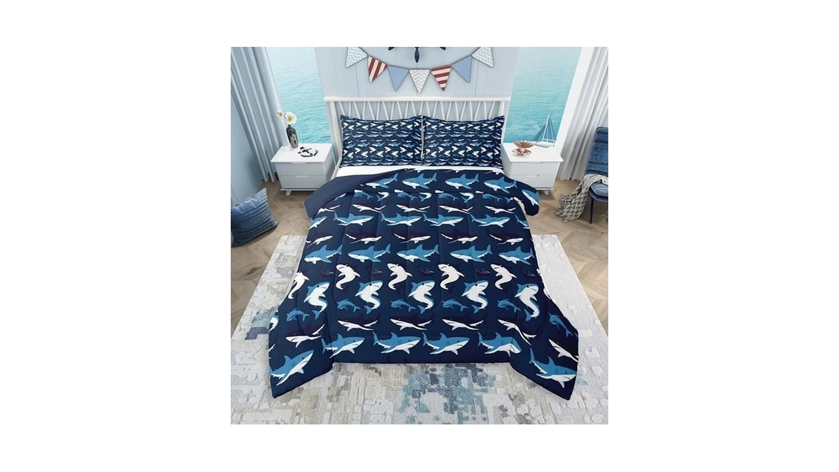 Feelyou Shark Kids Comforter Set Full Size For Kids Boys