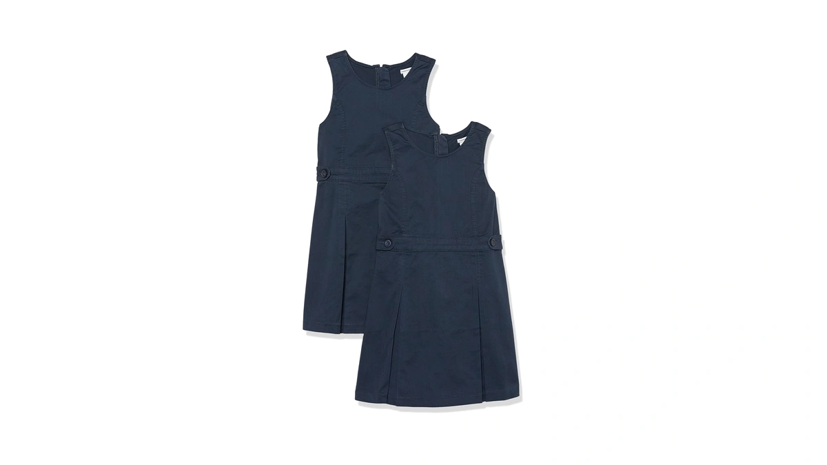 Amazon Essentials Girls' School Uniform Pleated Jumper Dress, Navy, X-large