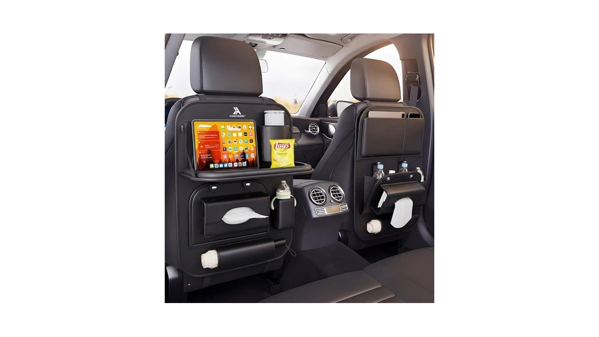 Fastagei Universal Premium Leather Foldable Car Backseat Organizer With Table
