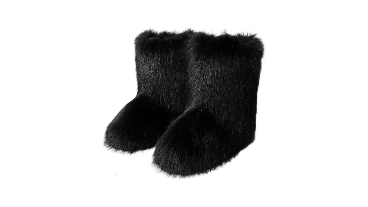 Faux Fur Boots For Women Fluffy Boots Round Toe Mid-calf