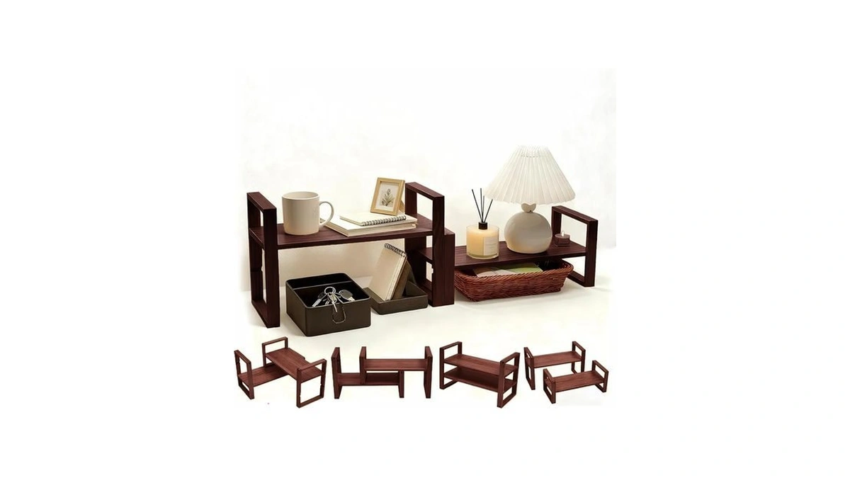 Desk Shelf, 100% Solid Wood Adjustable Desktop Bookshelf, No Tools