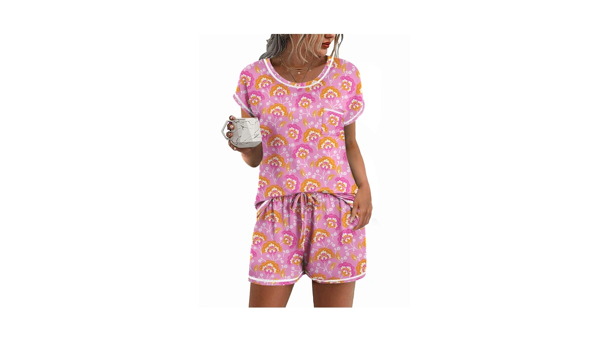 Ekouaer Womens Pajama Sets 2 Piece Pjs Short Sleeve Top