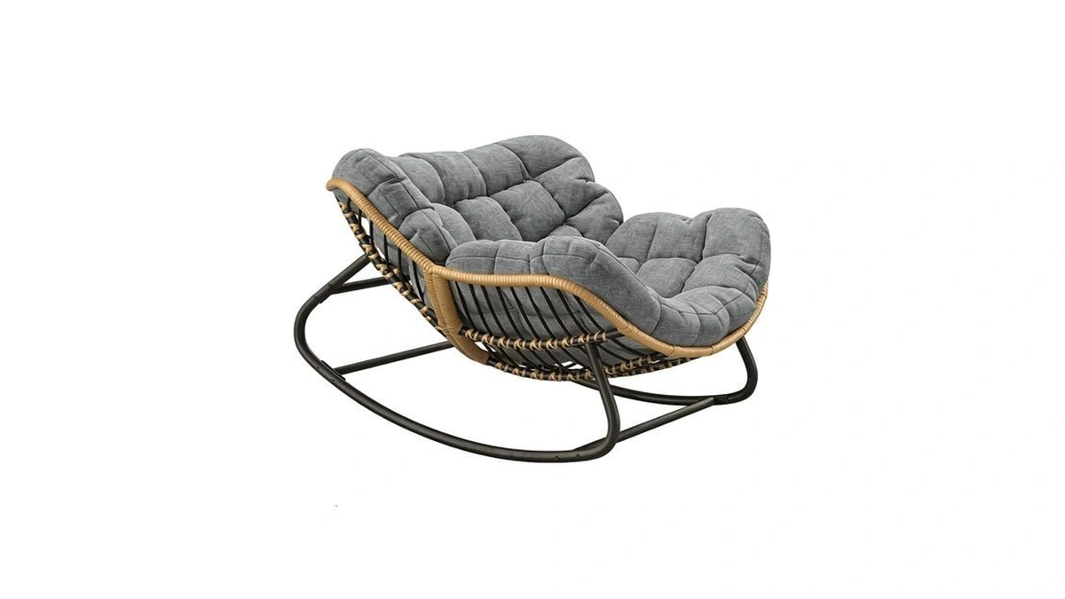 Chiquerid Outdoor Papasan Rocking Chair, Oversized Wicker Rattan Rocker With