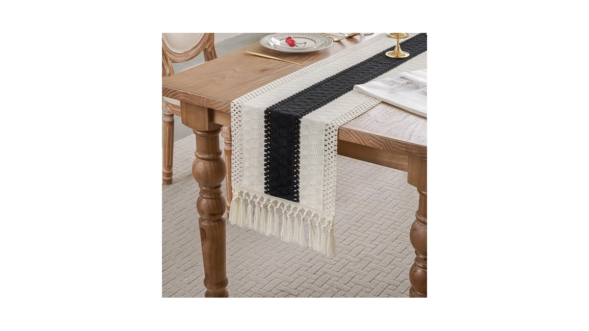 Black Farmhouse Boho Macrame Table Runner With Tassels 90 Inches