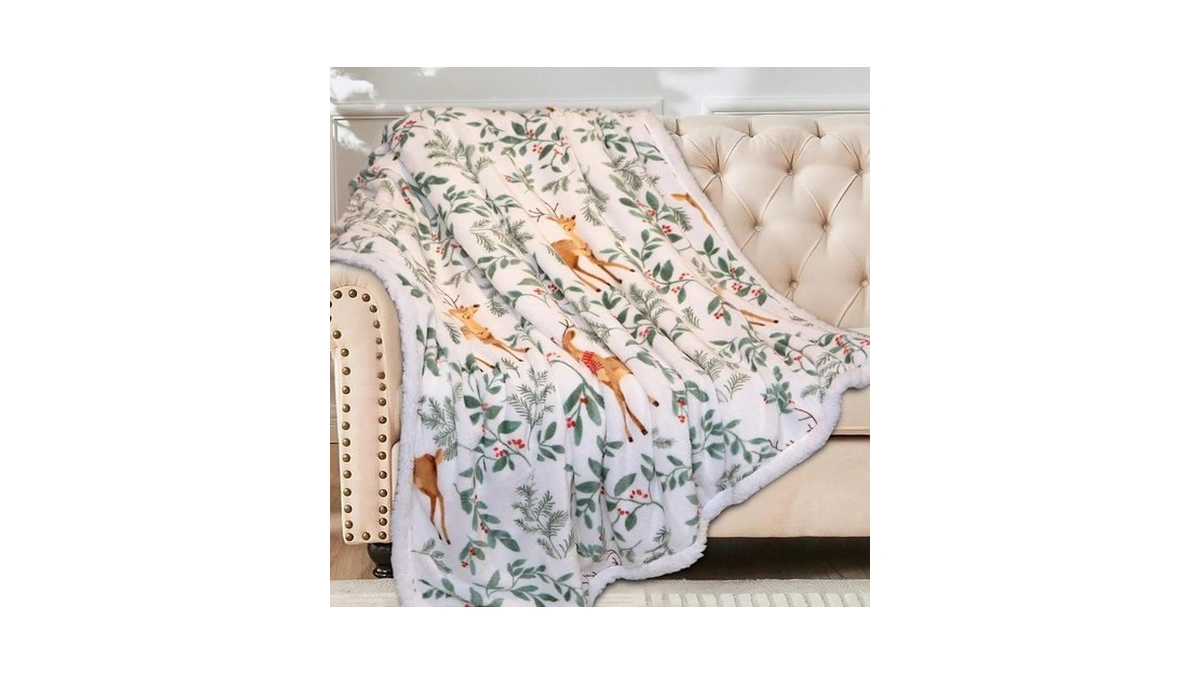 Hitime Christmas Sherpa Fleece Twin Blanket For Couch Bed Sofa