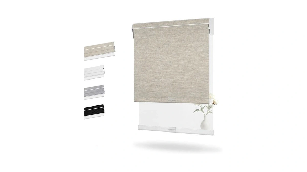 Boolegon Cordless Dual Roller Shades, Jacquard Beige & White, Custom