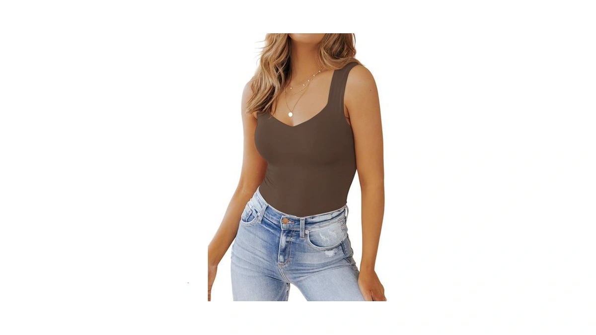 Pinkmstyle Women's Basic Double Lined V Neck Tank Tops Sleeveless