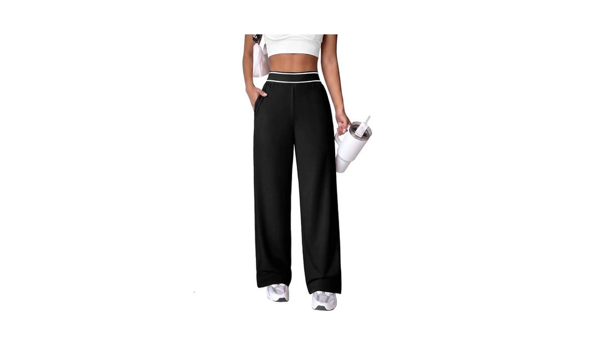Rexley Women Wide Leg Track Pants Elastic High Waist Lightweight