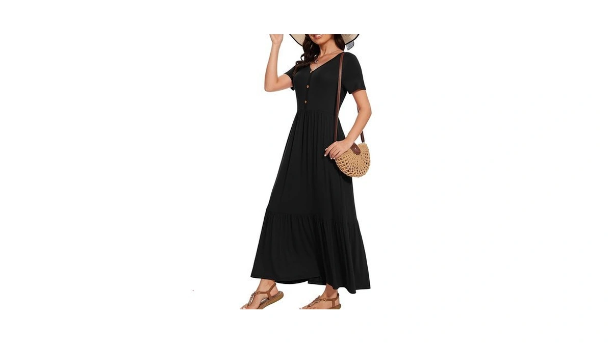 Viishow Women's Boutique Short Sleeve Empire Waist Simple Long Dresses