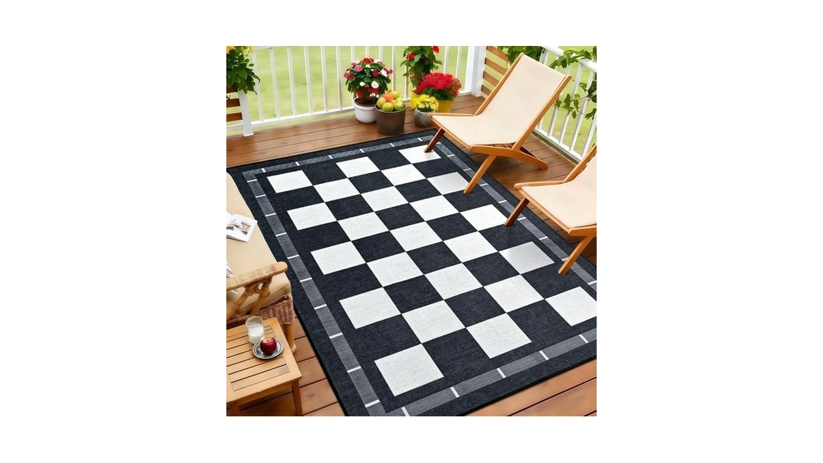 Vasofe 5x7 Jute Checkered Rugs, Washable Outdoor Patio Rug For