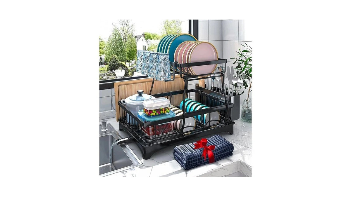 Godboat 2-tier Dish Drying Rack - Dish Rack With Auto