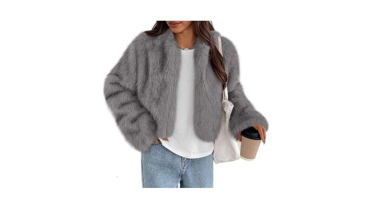 Prettygarden Womens Winter Coats Open Front Faux Fur Jacket,grey,m