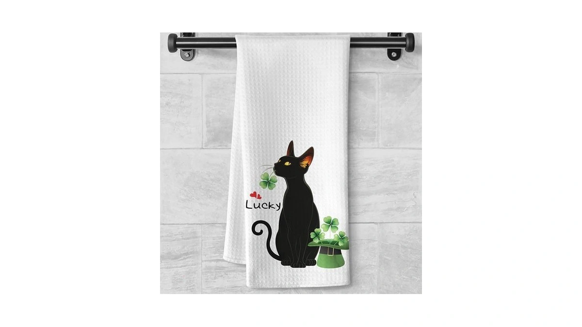 St Patricks Day Cat Kitchen Towels - Shamrock Quick-dry Irish