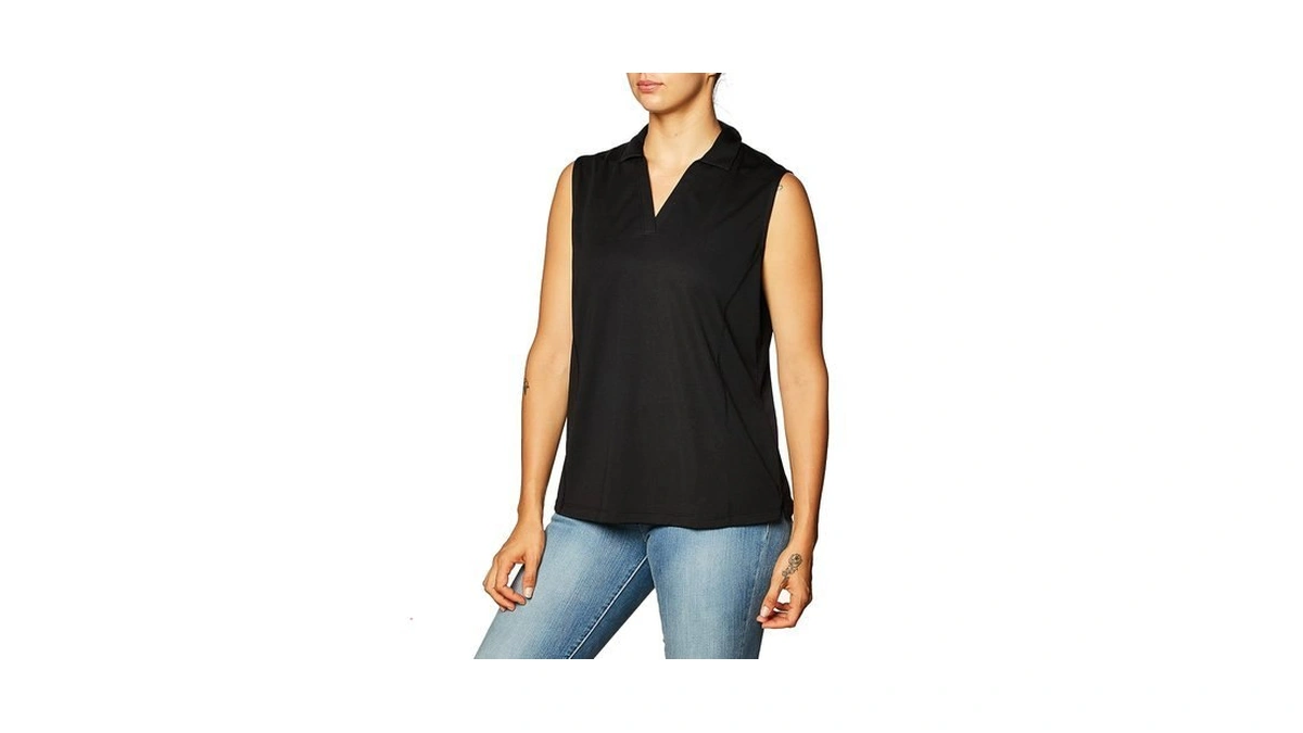 Pga Tour Womens Airflux Sleeveless Polo Golf Shirt, Caviar, X-large