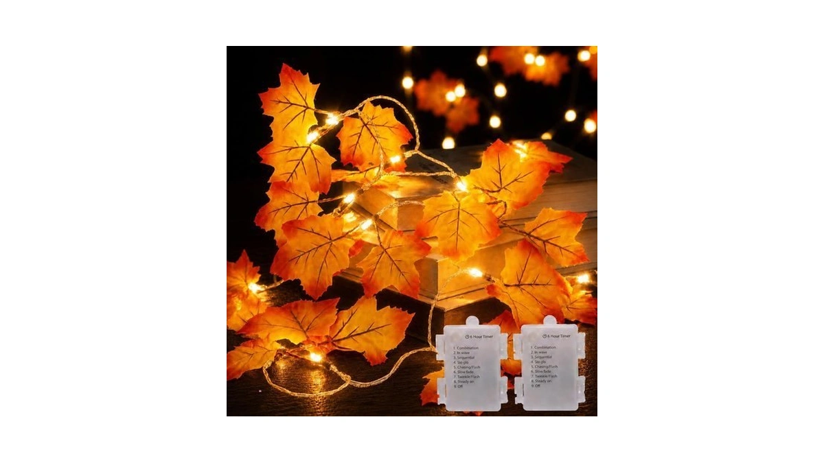 Fall Garland With Lights, Maple Leaf String Lights, 29.4ft 80led,