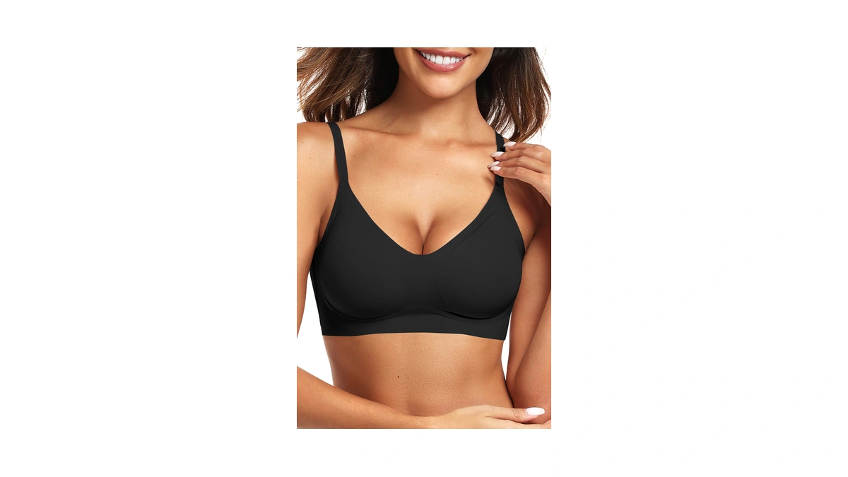 Vertvie Women Seamless Wireless Jelly Bra Comfortable Bralette, Black, M