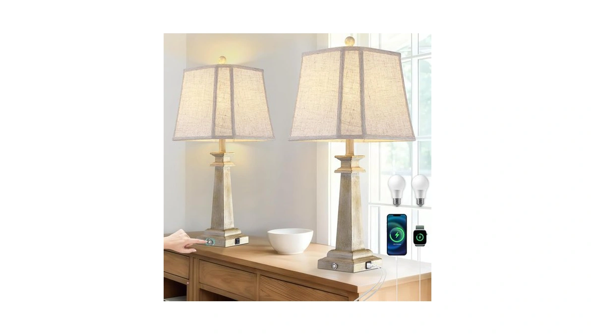 Hapcrea 27.5" Farmhouse White Table Lamps Set Of 2 For