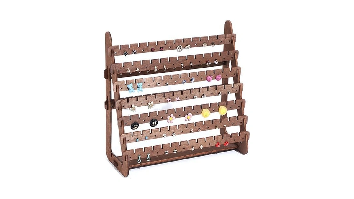 Dzrige 7-tier Wood Earring Holder Step Display Earring Organizer With